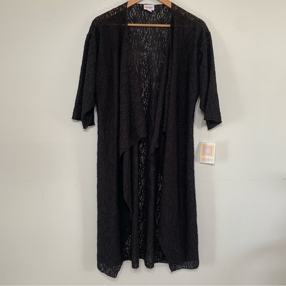 Lularoe Contemporary Black Lace Shirly Open Front Kimono Size S NEW